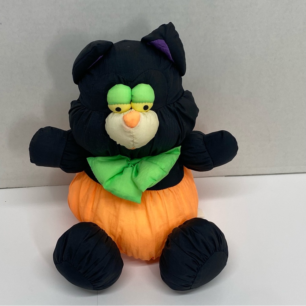 Vintage 90's Halloween Black Cat Nylon Plush TB Trading Parachute Nylon Bowtie